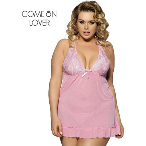 Comeonlover Baby Doll Nightgown Big Size M-7XL Halter Sleepwear Lingerie Lace Transparent Ropa Interior Femenina Dress RE70098P