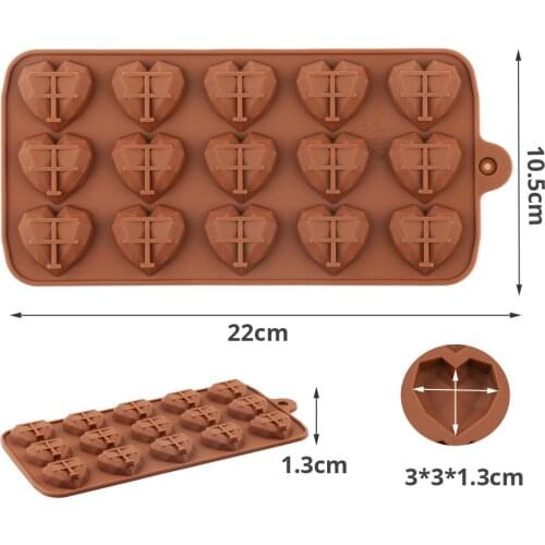 3D Diamond Love Heart Shape Mold Silicone Chocolate Cookie Muffin Baking Tool Cake Decorating Tools 1/8 Cavity