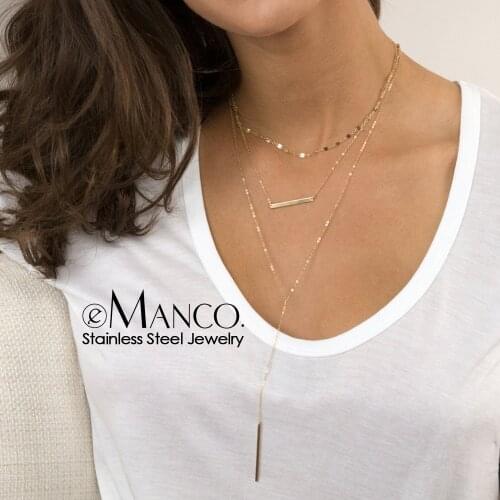 E-Manco Classic Gold Color Stainless Steel Necklace women Multi Layered Necklace for women Dainty Chokers Necklace