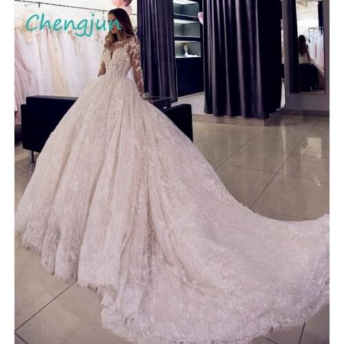 Chengjun Scoop Long Sleeve Lace Ball Gown Luxury Wedding Dress