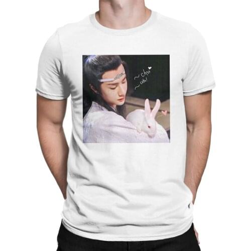 Lan Zhan Holding Bunny T Shirts Men Vintage T-Shirts Crewneck The Untamed Lan Wangji Tee Shirt Short Sleeve Tops Plus Size