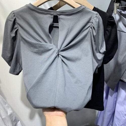 Korean Cross-over with Twisted Loose T-shirt Flying Sleeves Short Sleeves Summer Womens Short-sleeved