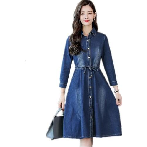 Top selling product in 2020 Women denim dress Korean style Elastic waist Denim dresses Autumn clothes 3/4 sleeve Free shipping
