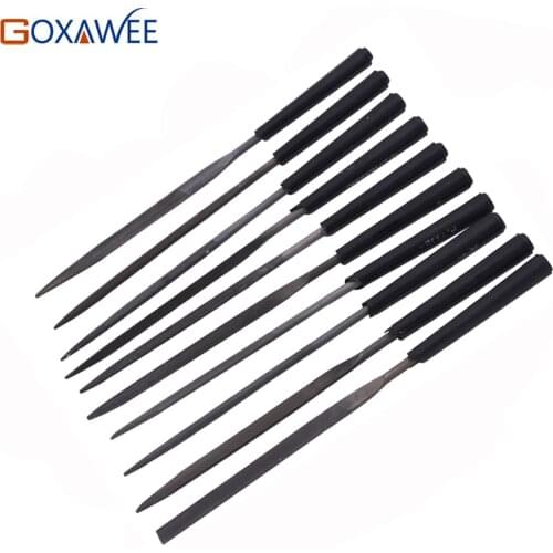 GOXAWEE 140mm Hand Tools Needle Files Set For Metal Glass Stone Jewelry Wood Carving Craft Hand File with 10 Unique Shapes