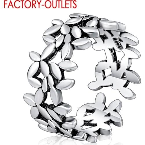 New Arrivals Genuine 925 Sterling Silver Rings Novel Design Leaves Pattern Open Finger Round Rings For Women Girls Lovers