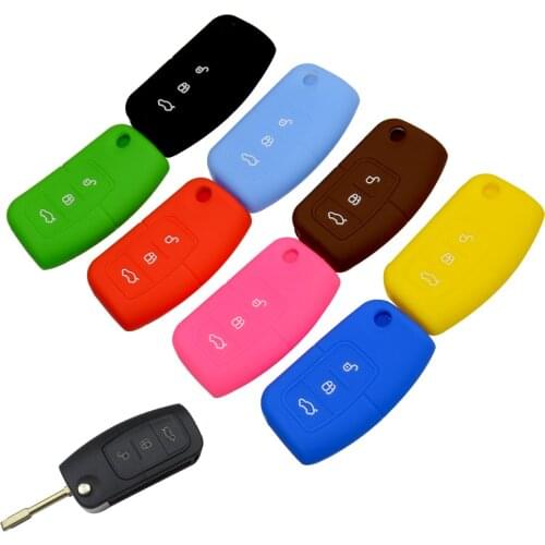 OkeyTech Silicone Rubber Car Key Case For Ford Mondeo Focus Fiesta Remote Flip Key Cover Protector Holder Shell 3 Buttons