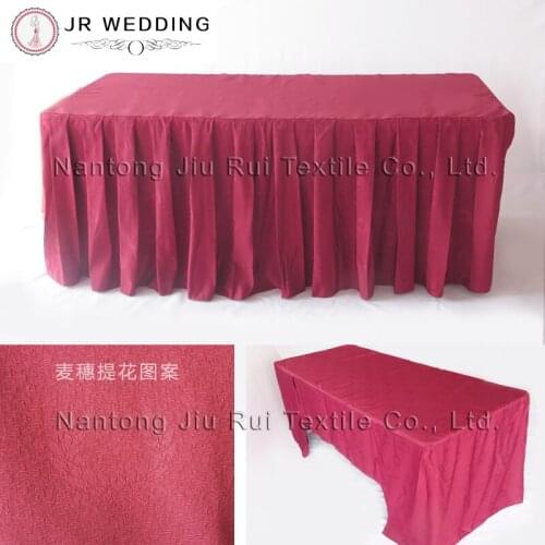 Wholesale 1PCS Free Shipping 6ft Rectangle Wine Red Damask Table Cloth With Pleat On Side