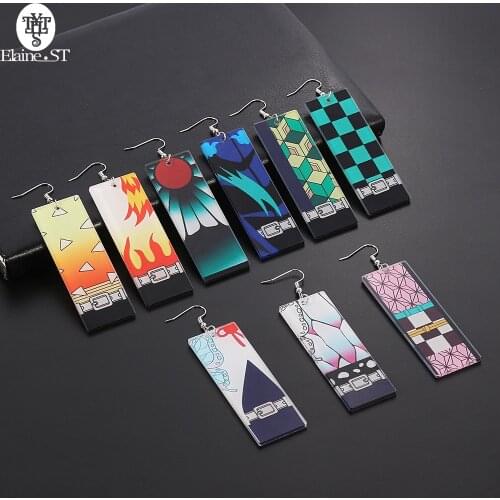 Wholesale Free Shipping Japanese Anime Demon Killer Earrings Resin Acrylic Pendant Earrings Kimetsu No Yaiba Blade Of Ghost