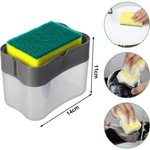 Cleaner Tools Organizer 2-In-1 Soap Pump Liquid Dispenser Durable Cleaning Sponge with Handle Descaling Magic Practical Pan Pot