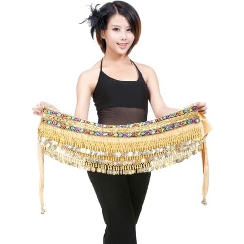 New style belly dance belt newest multi-color glass silk Indian dancing belt scarf crystal bellydance waist chain hip scarf