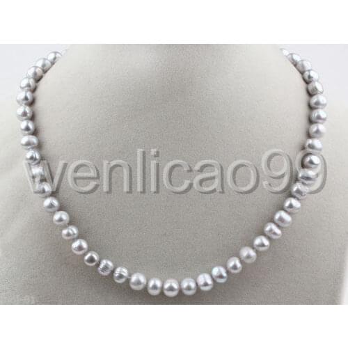 Selling Jewelry>>Handmade 7-8MM Gray Genuine Natural Cultured Pearl Necklace 18'' AAA