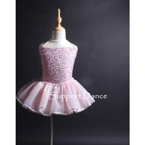 Girls Pink Sequin Mesh Ballet Tutu Dress Children Adult Sweet Romantic Dance Costume C346