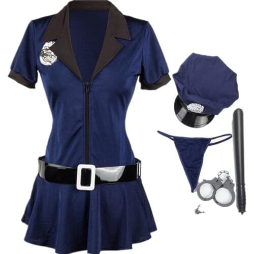 Blue Sexy Female Police Dress Cosplay Cop Officer Uniform Policewomen Costume Halloween Adult Women Police Fancy Party Dress