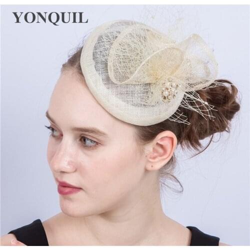 Sinamay Ivory Nice Wedding Headwear Elegant Bridal Fashion Fascinator Hat Formal Dress Occasion Headpiece With Veils Headdress