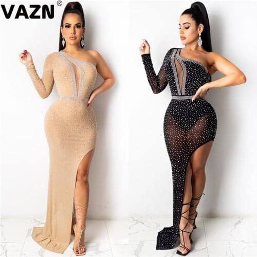 VAZN New 2021 Long Sleeve Celebrity Evening Party Evening Gown Women Dress Slim Dress Club Birthday Shinny Dress