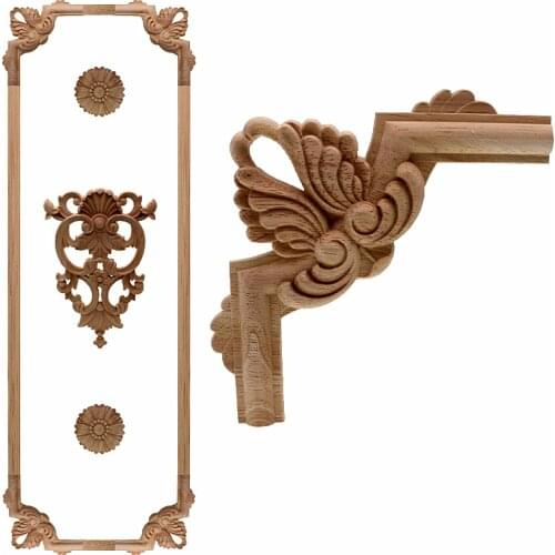 VZLX New Arrival Wood Carved Corner Onlay Applique Unpainted Furniture Decorative Figurines Wooden Letters Miniature Decoration