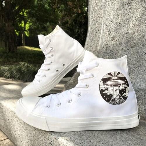 Wen Design UFO Flying Saucer Alien Lighthouse Canvas Original Shoes High Top Women Men Skateboard Sneakers White Black Colors