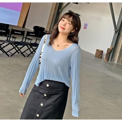 Ladies Sweater Womens V-neck Long-sleeved Knit Sweater