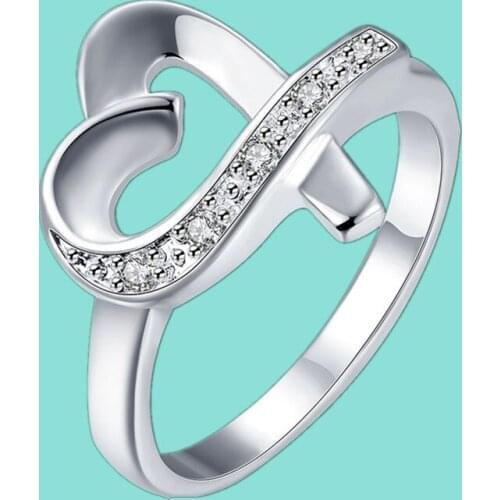 925 Sterling Silver Delicate Love Heart Shaped Crystal Rings For Women Wedding Party Charm Jewellery