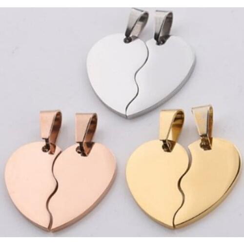 20Pcs/lot Couple Necklace Pendant Mirror Polished Stainless Steel Broken Heart Bracelet Charms Pendants for Jewelry Making