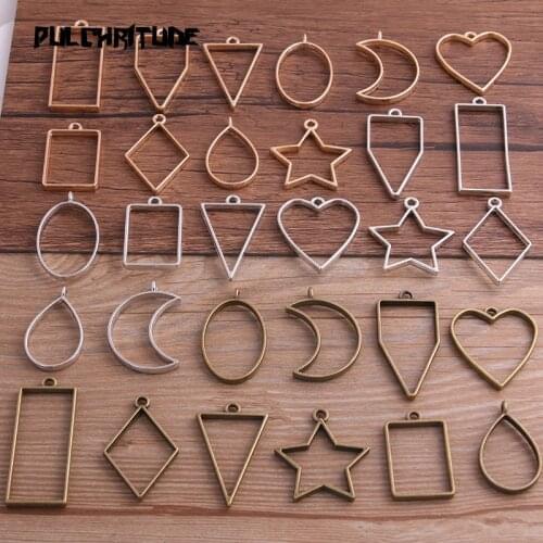 10pcs/lot Four Color Geometric Figure Charm Hollow Glue Blank Pendant Tray Bezel Charms DIY Handmade Bezel Mold