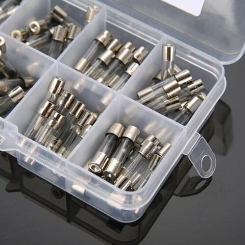 100pcs Quick Blow Glass Tube Fuse Assorted Kit Fast-blow Fuses 0.25A - 6A 5x20mm