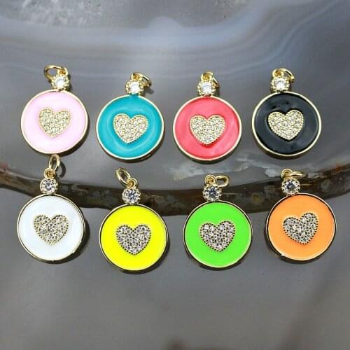 15*15mm 10pcs/lot Popular cz/enamel pendant,plated colorful heart shape cubic zircon charm,jewelry making component wholesale
