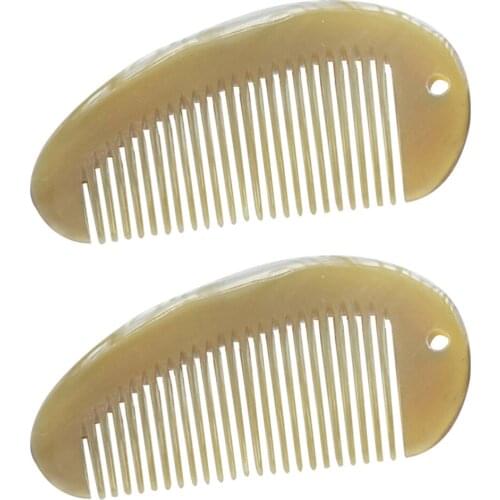 2pcs Natural Ox Horn Combs Portable Hair Smoothing Comb for Woman Girls