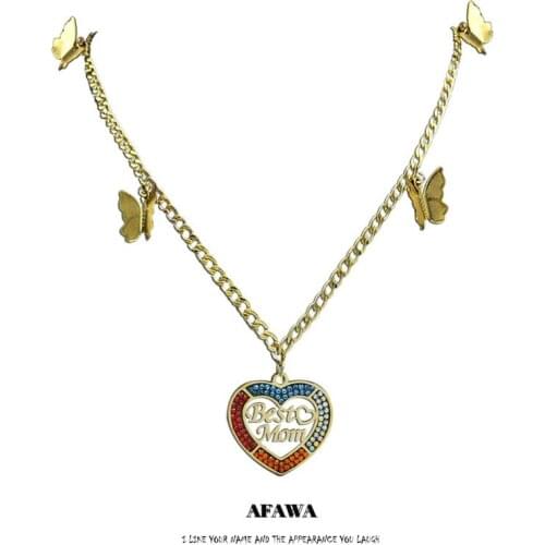 2021 Fashion Best Mom Crystal Stainless Steel Chain Necklaces Mom Butterfly Necklaces Jewelry Mothers day gift N9528S05