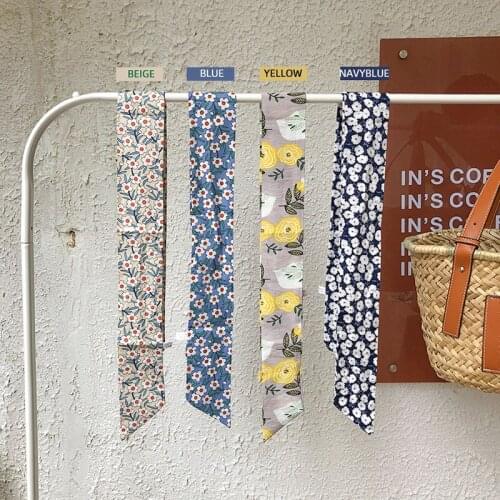 2021 Chic Neck Scarf Hair Tie Flor painting Cotton Women Pashmina Foulard Headband Fashion Neckerchief Scarves Bandana Hijab