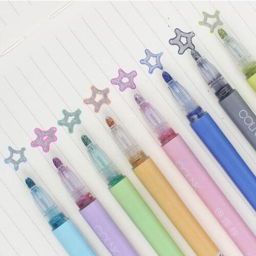 8pcs/lot Colorful Double Line Pen Highlighter Fluorescent Marker Candy Color Student Multicolor Hand Note Pen For School Poster