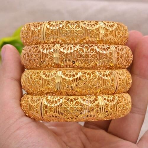 Big Flower 4Pcs/lot Ethiopian Africa Gold Color Bangles for Women Dubai Bride Bracelet African Wedding Jewelry Middle East Items
