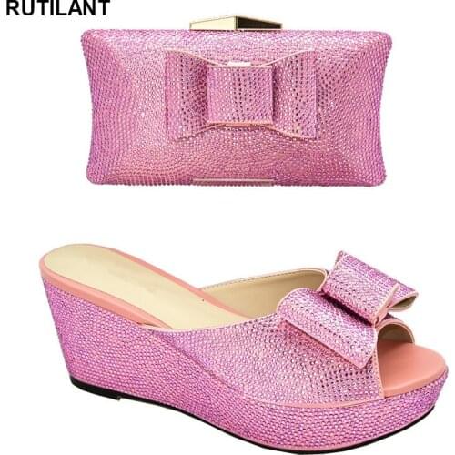 New Women Comfy Platform Sandal Shoes African Womens Party Shoes and Bag Sets Italy Shoes and Bags Set for Woman High Quality