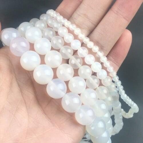Natural Stone Beads Round White Chalcedony Jades Loose Beads For Jewelry Making DIY Bracelet Necklace 15''/Strands 4/6/8/10/12mm