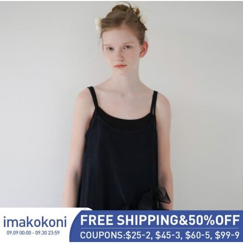 Imakokoni black bow super fairy suspenders mesh pleated fairy air niche dress summer 192688