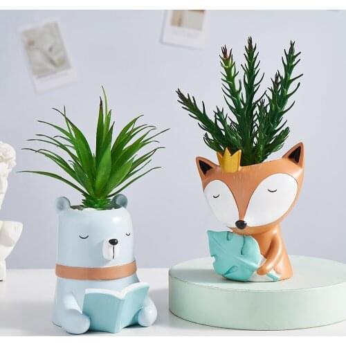 Cartoon Fox Flowerpot Balcony Decorations Pots for Plants and Flowers Garden Pots Modern Home Office Decor Childrens Gifts
