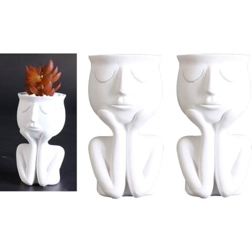 2x Flower Pot Head Flower Vase Resin Small Plant Pot Indoor Succulent Planter
