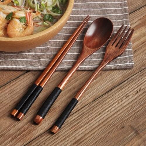 Wooden Spoon Fork Set Japanese Dinnerware Set Long Handle Wood Spoon Fork Chopsticks Portable Outdoor Cutlery Set Wood Tableware