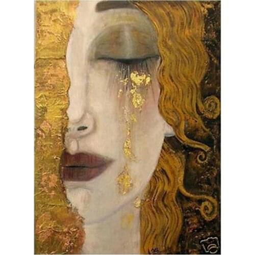 Hand Painted Abstract Canvas Art Oil Painting Reproductions Golden Tears by Gustav Klimt Painting for Bedroom No Framed