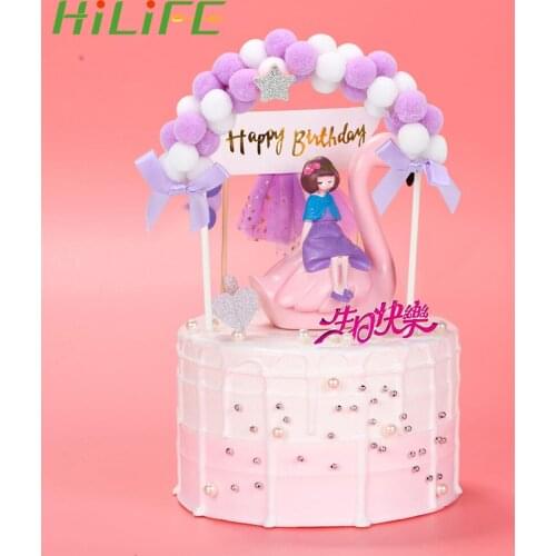 HILIFE 1pc Cake Flags Birthday Pink Blue Soft Pompom Cloud Cake Topper DIY Cake Top Flags Decoration Festival Party Supplies