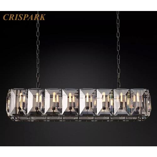 Modern Luxury Crystal Chandelier Lights LED Nordic Smoke Cristal Linear Suspension Lighting Rectangular Lamp for Living Room
