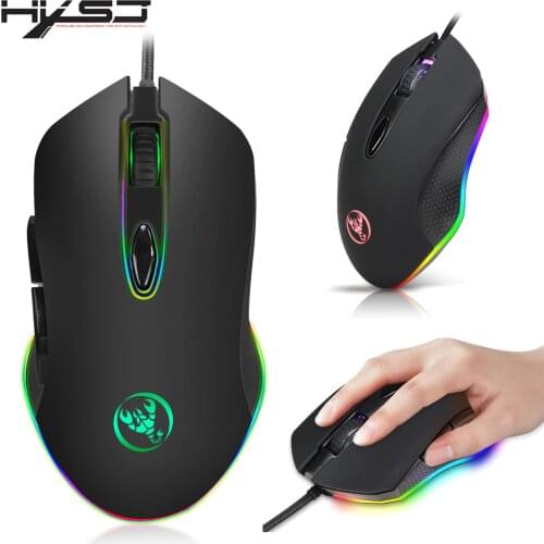 HXSJ Programmable Gaming Mouse 4800DPI 6 Buttons RGB Backlit USB Wired Optical Mouse Gamer for PC Computer Laptop