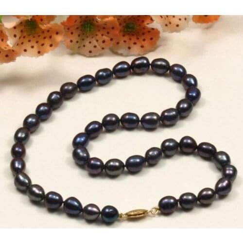 Beautiful AAA 10-12mm tahitian black natural pearl necklace 18" 925silver yellow Clasp