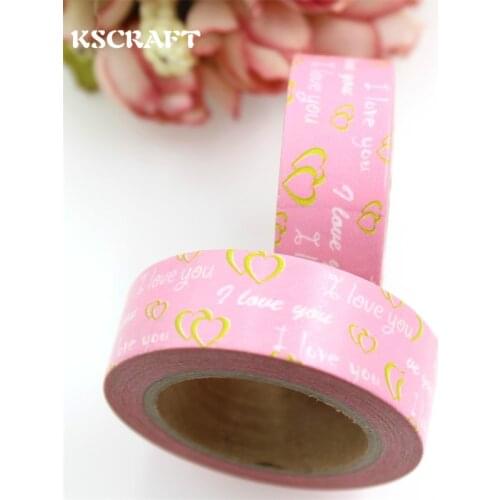 KSCRAFT 15mm*10m Adhesive Tape for Scrapbooking DIY Craft Sticky Deco Masking Japanese Paper Washi I Love You