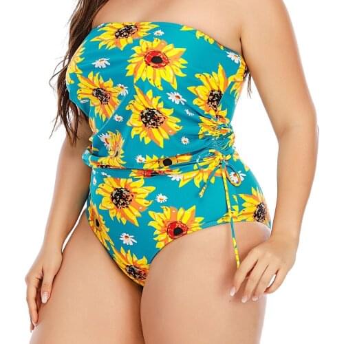 Swimsuit Women 2020 Sunflower Print Plus Size Swimsuit High Waist