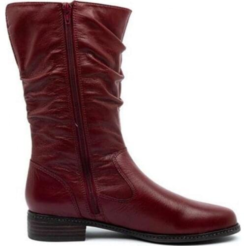 Tghdof Hot Sale Elegant Pleated Boots Low Heel Mid-calf Boots Women 2021 Autumn Concise Office Shoes Woman