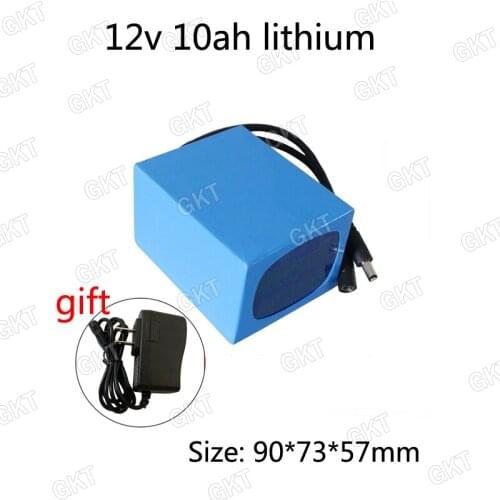 GTK lithium ion 12v 10Ah battery pack li ion 18650 12.6v 10000mah 11.1v dc for Headligh fishing lamp torch camera +charger