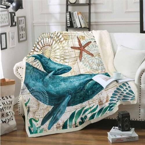Lannidaa Animals Whale Blankets Fashion 3D Printed Fleece Winter Warm Plush Blanket For Adults Travel Soft Sofa Home Bedspread