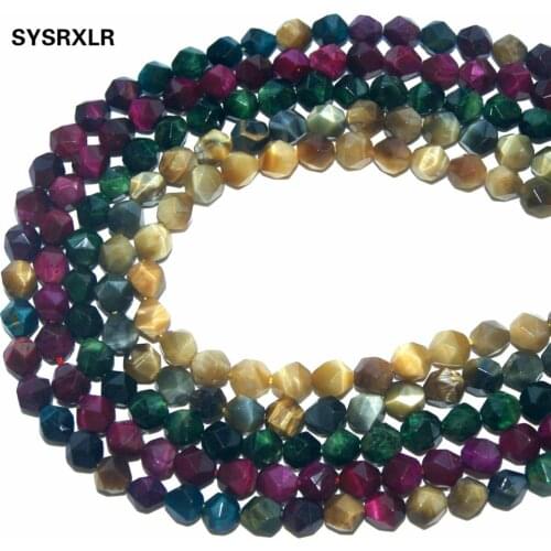 Wholesale 8MM Big Faceted Colorful Natural Stone Tiger Eye Beads Round Beads For Jewelry Making DIY Bracelet Necklace Material