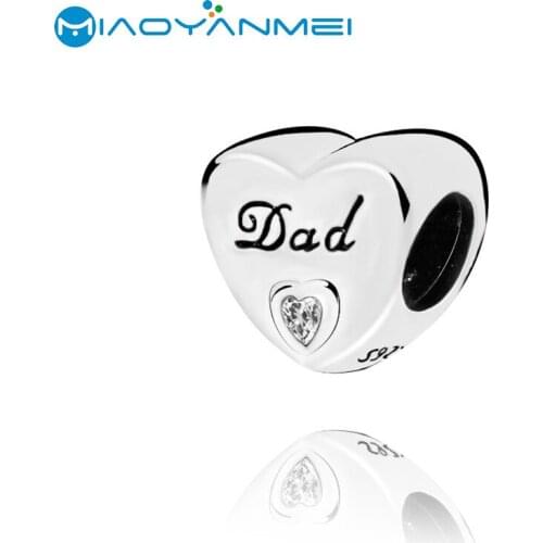 Birthday Gift 925 Sterling Silver Beads Fit Original Pandora Bracelets Dad Heart Charm Women DIY Fashion Jewelry